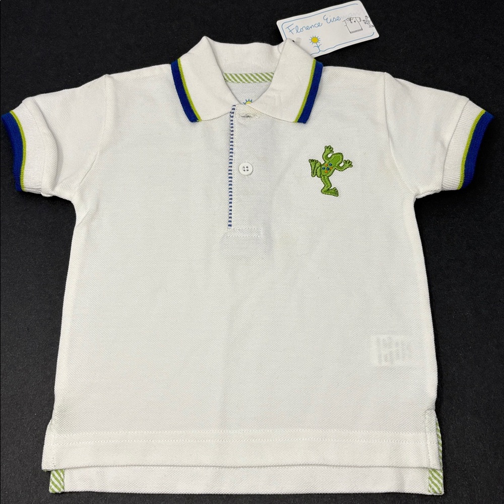 FLORENCE EISEMAN: White Knit Pique Polo. Frog. Size 12M. NEW With Tags.